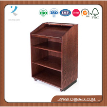 Customized Wooden Lectern for Floor with Shelves and 2 Wheels